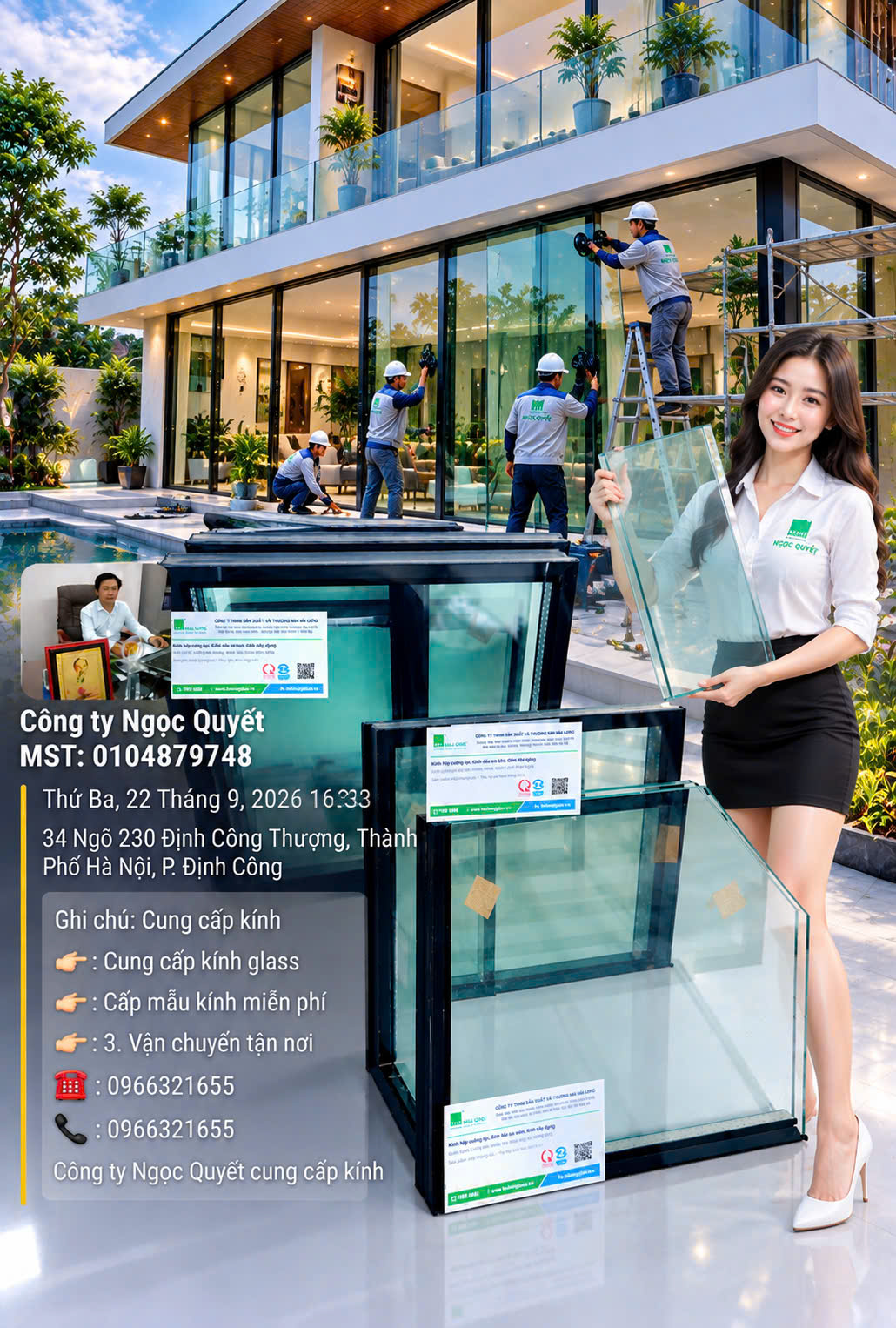 Kính trong suốt khung đen được lắp đặt cho cửa kính và mặt tiền nhà hiện đại bởi đội thợ Ngọc Quyết